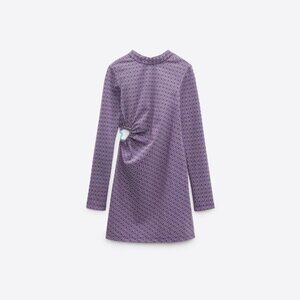 NWT Zara lilac jacquard print cut out back, heart detail side short dress, L